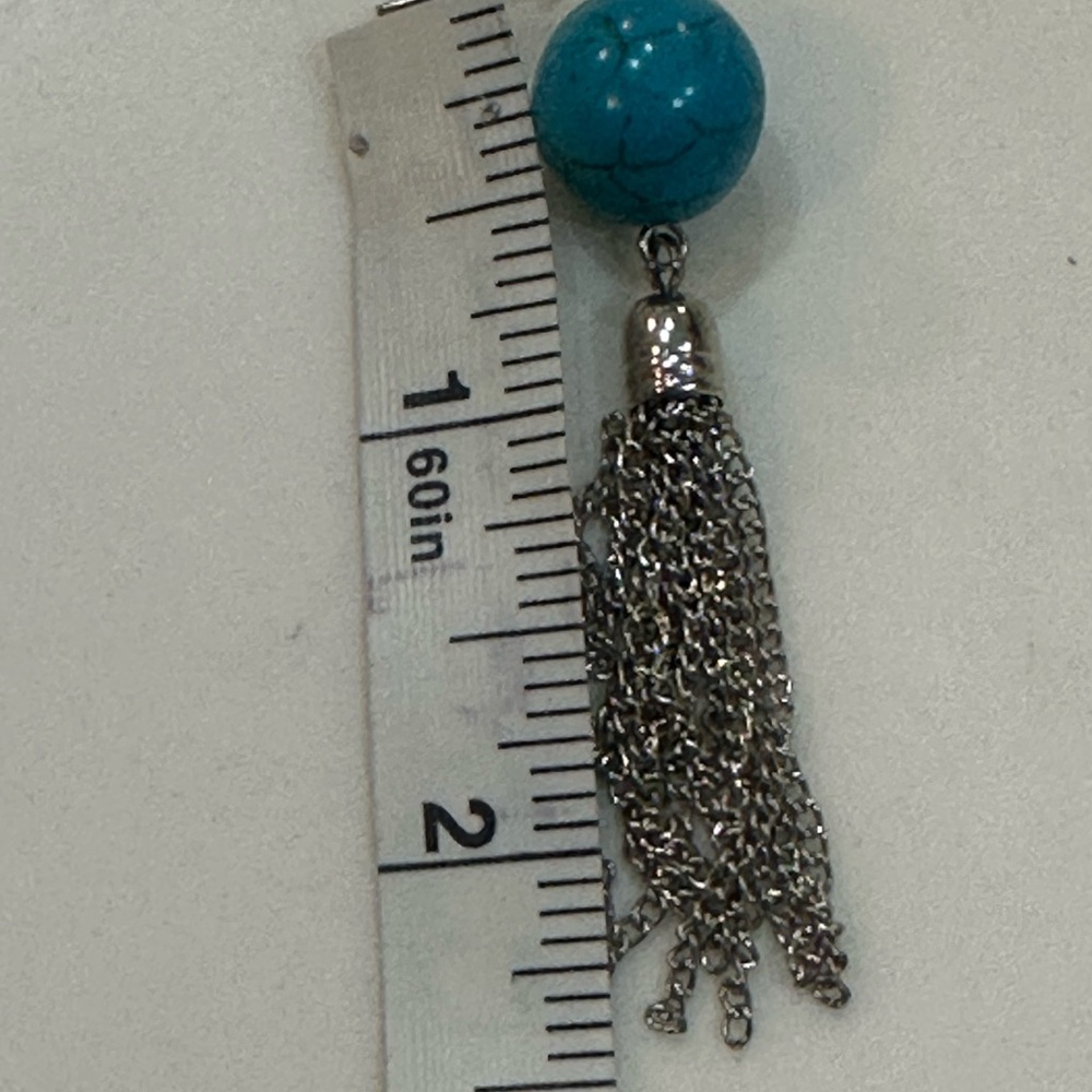 Turquoise & Silver Tassel Jewelry Set - Necklace & Earrings - Picture 9 of 12